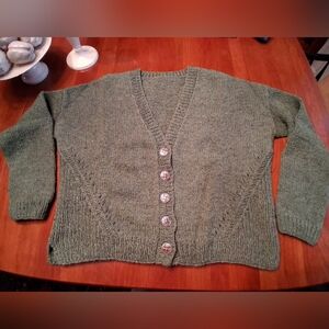 HANDKNIT Women's Sage Green Cardigan Sweater